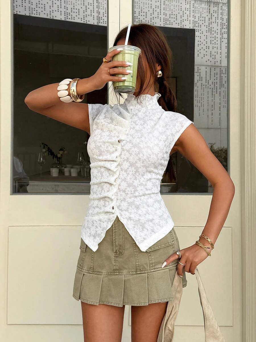 Muchica Women's Spring/Summer New Pleated Collar Knit Top - Apricot - View 1