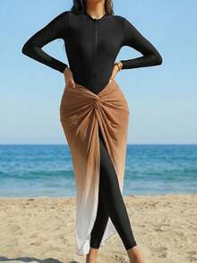 Swim Shayni 女士连体泳衣，渐变色裙摆 - 黑色 - 查看 7