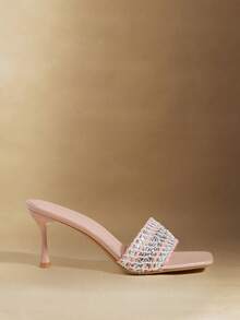 Rosivie 女鞋 方头细跟单跟性感时尚优雅华丽女式高跟凉鞋拖鞋配裙子日常百搭宴会派对女式凉鞋 - 粉色 - 查看 2