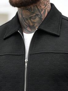 Manfinity Homme 男士纯色拉链休闲百搭日常长袖外套 - 黑色 - 查看 5