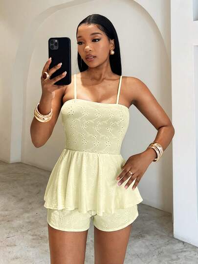 BamGleam Women's Solid Color Hollow Out Embroidery Casual Jumpsuit, Beach Outfits For Women , Beach Outfit For Women , Beach Outfits , Beach Outfit , Summer , Summer Clothes  , Summer Outfits For Women , Summer Outfits ,  Summer Outfit For Women , Beach Vacation Outfits For Women , Vacation Outfits Women  , Holiday Outfits For Women  , Vacation  , Holiday  , Summer Holiday Outfits , Holiday Outfits  , Vacation Outfits For Women , Vacation Dresses Vacation Dress  , Beach Vacation Outfits For Women ,Vacation Outfits Women