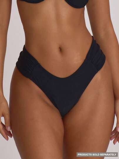 Musera Resort Ruched Side Cheeky Fit Bikini Bottoms Swim Vacation Holiday Summer Travel Beachwear Basics Solid Colour Swimwear Resort Core