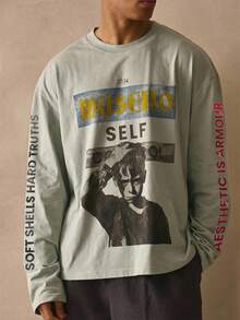 Musero 圆领长袖印花T恤，正面和袖子印花，秋冬必备街头风单品 - 綠色 - 查看 2