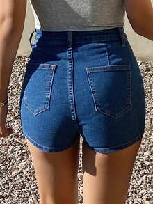 DAZY Women's Casual Washed Pocket Shorts, Summer - Medium Wash - View 2