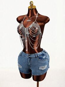 Mistrie 时尚性感链条交叉露背吊带上衣 - 銀色 - 查看 7