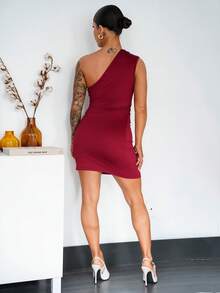 SAYEHFBABY Women's Elegant Beaded Decor Fitted Mini Dress, Summer - Burgundy - View 2