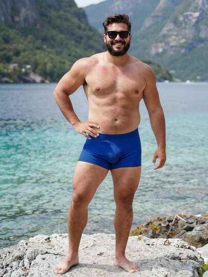 Manfinity Swimmode Plus Size Men's Casual Beach Swim Trunks Blue Swimming Briefs Men Swim Trunk Blue Blue Swim Shorts Royal Blue Swim Trunks Men's Swimwear Blue