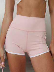 Aralina 休闲运动春夏度假沙滩撞色侧条纹包边微型自行车短裤 - 淺粉色 - 查看 1
