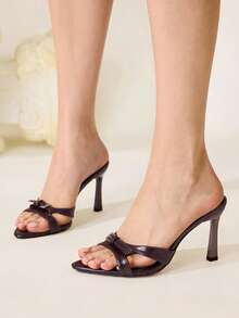 CUCCOO CHICEST New Fashion Versatile Crystal Bow Strap Stiletto High Heel Sandals For Christmas Wedding Shoes Spring Shoes Bride Shoes - Brown PU material - View 5