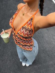 Muchica Knitted Halter Neck Tank Top For Women - Multicolor - View 6