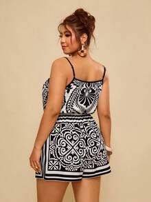 Travachic Bộ áo liền quần in họa tiết retro cỡ lớn dành cho nữ, áo liền quần nữ, bộ đồ liền thân mùa hè cho nữ, trang phục mùa hè cho nữ, bộ đồ đi nghỉ mát cho nữ, bộ đồ hai mảnh ngắn cho nữ. - Nhiều màu - Xem 2