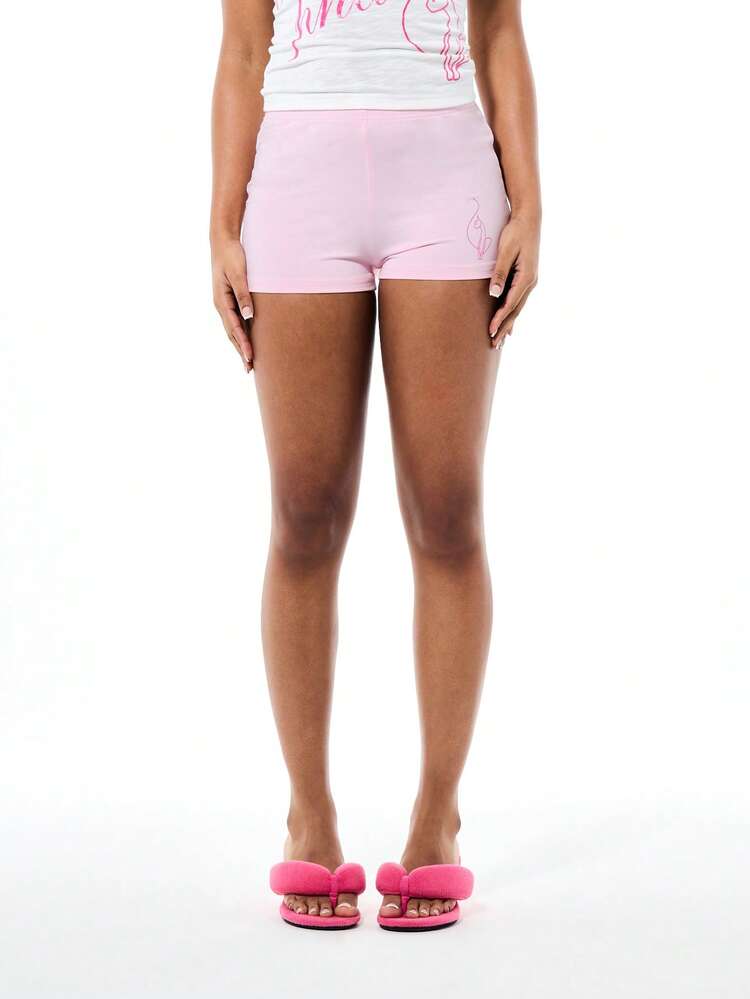 BABYPHAT Women's Kiss My Jersey Booty Shorts With Text Print And Lips Design