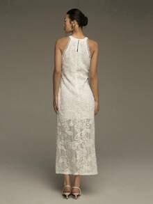 COSMINA Women's Long Dress, Round Neck Sleeveless Ladies Dress, Embroidered Fabric, Lace Patchwork, Wedding Guest Dress, Wedding Dress, White Ladies Dress, Elegant Women's Dress, Summer Dress, Date Dress, Party Dress - White - View 5