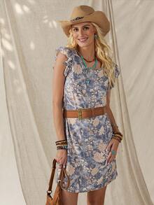 Wildy Blue Floral Summer Boho Vacation Holiday Women's Vintage Pattern Print Mini Dress,Casual Western Country Cowgirl Coachella Music Festival Outfits - Multicolor - View 6