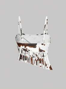 SHEIN MOD 女士全印花流苏吊带背心和不对称下摆半身裙休闲两件套 - 彩色 - 查看 9