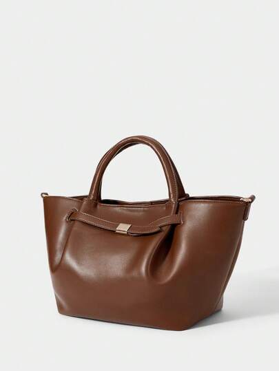 SHECARRY Women's Commuter Pleated Element Large-Capacity Tote Bag With Strap Details, Suitable For Commuting And Shopping