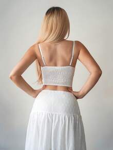 Sweetina Women's Romantic Sexy Vacation Style Hollow Embroidered Bustier Camisole - White - View 2