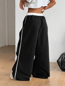 Coolane 女士黑白梭织阔腿裤 - 黑與白 - 查看 5