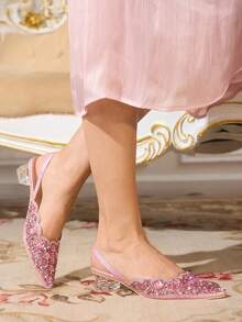 CUCCOO TILAWA 这款女鞋时尚优雅，水晶高跟鞋，镶钻尖头激光蕾丝粉色女式高跟鞋，适合宴会、派对等场合。 - 粉色 - 查看 3