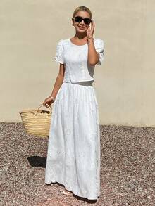 Livesso Women's Elegant Party Holiday Easter White Petal Sleeve Top And Casual Skirt 2 Pieces Set, Vacation - White - View 6