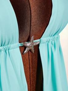 Women's Halter Backless 2 Pieces Set, Crystal Tassel Hem Sexy Pure Style, Suitable For Beach, Cute Vacation Vibe Beach Party Outfit For Women Cover Ups For Bathing Suits Women Summer Outfit For Women Beachwear Bikinis Set For Women With Cover Up Bathing Suit With Cover Up Set - Blue - View 11