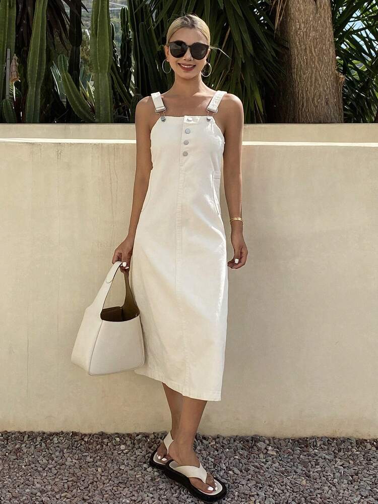 Women's Casual Solid Color Pocket Denim Dress, Spring/Summer