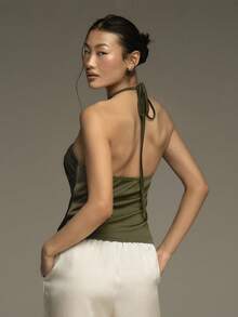 COSMINA Áo tank top không tay cổ yếm tua rua thanh lịch dành cho nữ, mang đến cảm giác nghỉ dưỡng, đa năng cho các buổi đi chơi, hẹn hò, ngày Valentine. - màu xanh lá - Xem 7