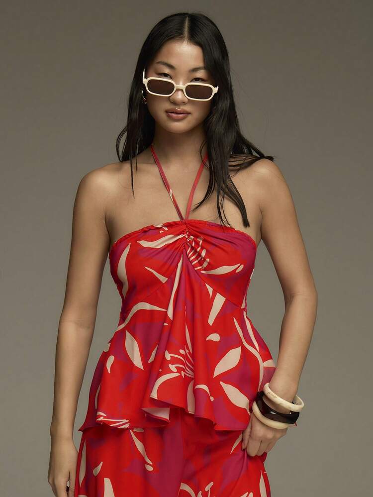 COSMINA Conjunto de 2 piezas de verano para mujer, top con nudo delantero y pantalón largo, conjunto de ropa con estampado floral para mujer, conjunto de vacaciones de verano para mujer, traje de playa de vacaciones, conjunto informal de mujer, conjuntos de vacaciones para mujer, conjuntos de dos piezas de vacaciones para mujer, ropa de resort para mujer - Multicolor - Añade 4