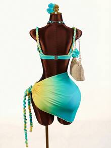 Amplova Women's 3 PiecesLinen Detail Swimwear Set Including Bikini And Linen Coverup, Suitable For Beach Vacation And Daily Wear, Sexy, Cute, Elegant, New Arrival - Multicolor - View 6