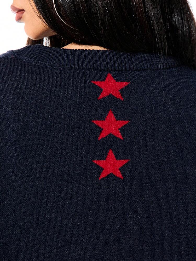 SUMWON WOMEN Oversized Crew Neck Graphic Sweater With Star Detail