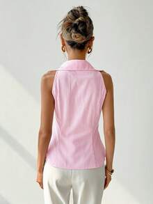 Ritzy Row Women's Pink And White Striped Sleeveless Vest,Summer Smart Casual Office Top For Brunch,Business,Commuting,Music Festivals & Airport Travel - Pink - View 2
