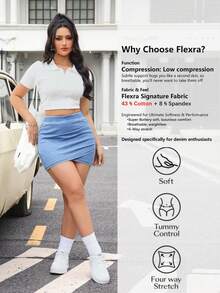 Flexra 女士褶裥口袋休闲百搭日常牛仔迷你裙 - 藍色 - 查看 2