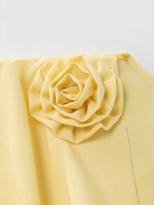GlowEve Women's Shoulder Decor 3D Flower Design Draped Neck Blouse & Pants Spring & Summer 2-Piece Set - Light Yellow - View 7