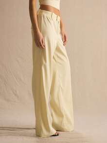 MUSERA Fitted Flared Pocket Detail Low Rise Flared Co-Ord Trousers Only Spring Summer Cosy Cute Daily Girly Vacation Spring Outfit Casual Easter Casa De Muse - Light Yellow - View 2