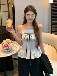 DAZY 女士蕾丝拼接无肩带吊带衫 - 白色 - 查看 8