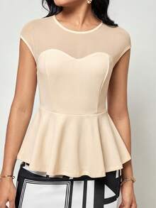 SHEIN Clasi Women's Casual Drawstring Round Neck Ruffle Hem T-Shirt, Suitable For Commuting In Summer,Summer Top - Apricot - View 6