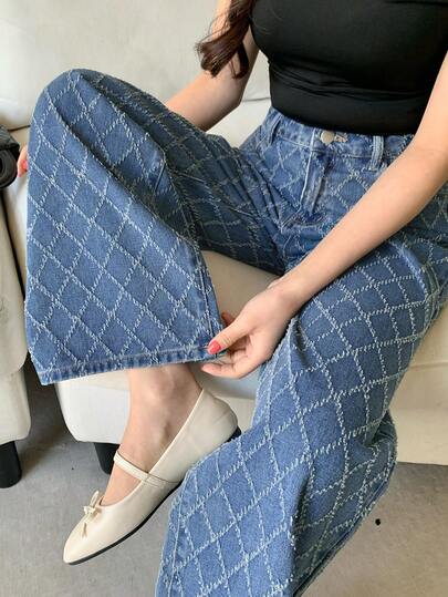 Joudiya 女式休闲日常百搭直筒纽扣牛仔裤