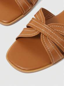 Sleekvia Women Shoes Summer New Cross Strap Square Toe Classic Flat Slippers Casual Beach Wear - Camel - View 8