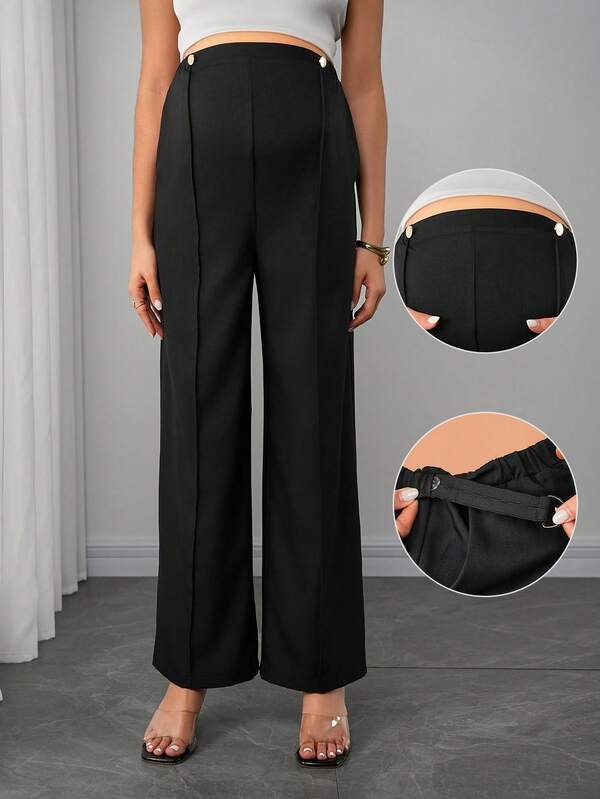 Momance Maternity Casual Everyday Commute Solid Color Adjustable Waist Seam Front Pants