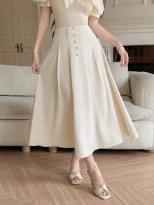 Feyla New Elegant High-Waisted A-Line Skirt, Flattering And Versatile For Daily Wear And Vacation - Apricot - View 3