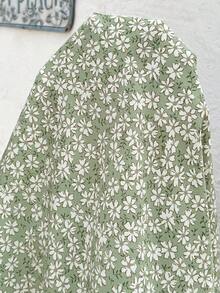 SHEIN 孕妇V领碎花短袖休闲舒适系腰连衣裙，夏季 - 綠色 - 查看 3