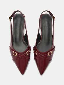 CUCCOO CURVES Women's Pointed Toe Buckle Design Everyday Versatile Fashion Wide Fit High Heels - Red - View 10
