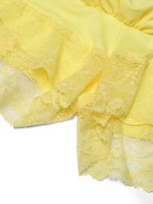 Qadelle 女士夏季纯色弹力腰荷叶边蕾丝短裤 - 黃色 - 查看 6