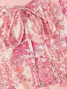 SHEIN MOD 女士休闲印花方领收腰短款连衣裙，夏季 - 粉色 - 查看 6