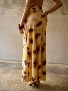 MOTF PREMIUM ELEGANT ROMANTIC COLORFUL TIE DYE WATERCOLOR PRINT RUCHED HIGH SLIT SKIRT FOR VACATION - Multicolor - View 3