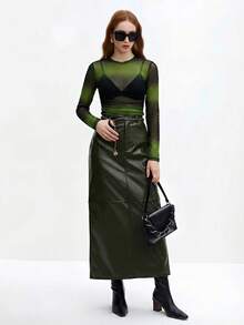 BizChic 扎染图案圆领网纱上衣，百搭风格，适合办公室、正式场合、休闲场合、浪漫场合、Y2K风格、90年代复古风、派对、毕业典礼、日常穿着，春夏皆宜。 - 綠色 - 查看 4