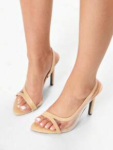 Glitzique 女士玻璃胶漆皮露趾踝带细高跟凉鞋，蓝色，个性化，流行时尚，派对，宴会 - 杏色 - 查看 10