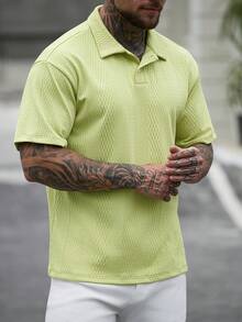 Manfinity CasualCool Áo polo nam tay ngắn màu trơn, kiểu dáng thường ngày, thích hợp cho mùa hè. - màu xanh lá - Xem 5