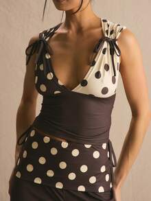 MUSERA Cross Back Cinched Tie Detail Fitted Top Only Spring Summer Cosy Cute Daily Girly Vacation Sunlight Social - Multicolor - View 6