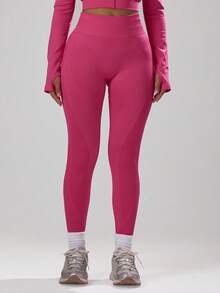 Musera Sport 罗纹腰无缝紧身裤，夏季度假伊比沙岛海滩装，适合板式网球、网球、匹克球、健身房健身和冬季穿着 - 玫紅色 - 查看 3